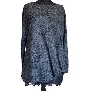 Kohl’s Black Gray Animal Print Floaty Draped Knit Long Sleeve Tee Shirt XL